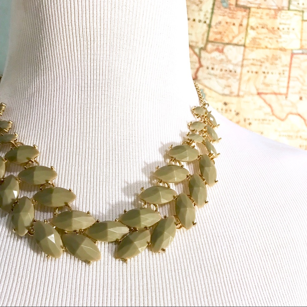 Gold & Olive Green Leaf Statement Necklace - Picture 2 of 4